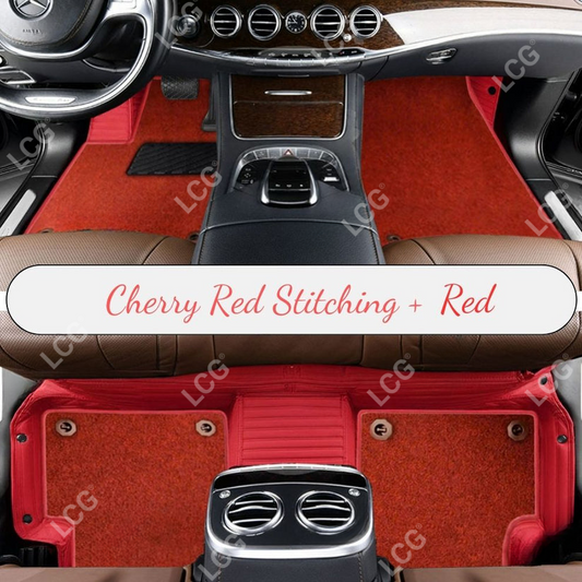 CHERRY RED STRIPE BASE WITH RED TOP CARPET DOUBLE LAYER CAR MAT SET