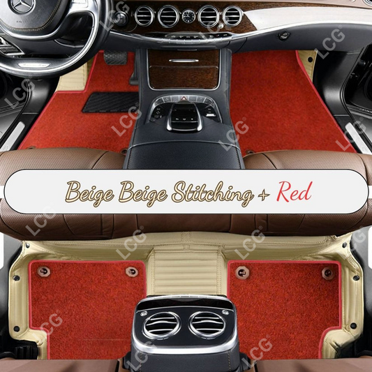 BEIGE STRIPE BASE WITH RED TOP CARPET DOUBLE LAYER CAR MAT SET