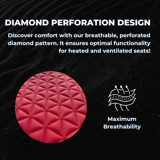 Black & Red Breathable Waterproof Diamond Pattern Leather Seat Cover for Cars