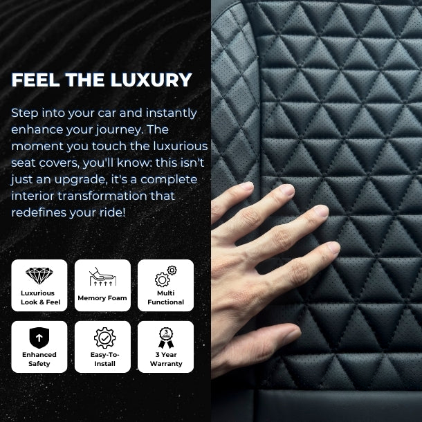 Black Breathable Waterproof Diamond Pattern Leather Seat Cover for Cars