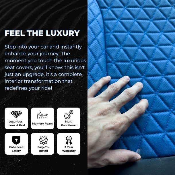 Black & Blue Breathable Waterproof Diamond Pattern Leather Seat Cover for Cars