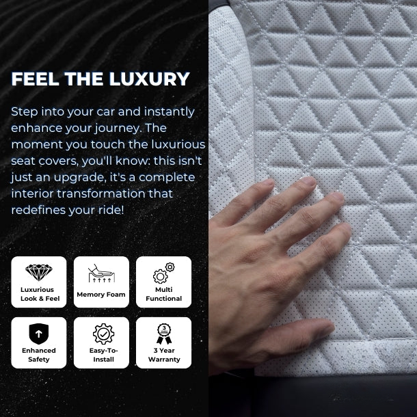 Black & White Breathable Waterproof Diamond Pattern Leather Seat Cover for Cars