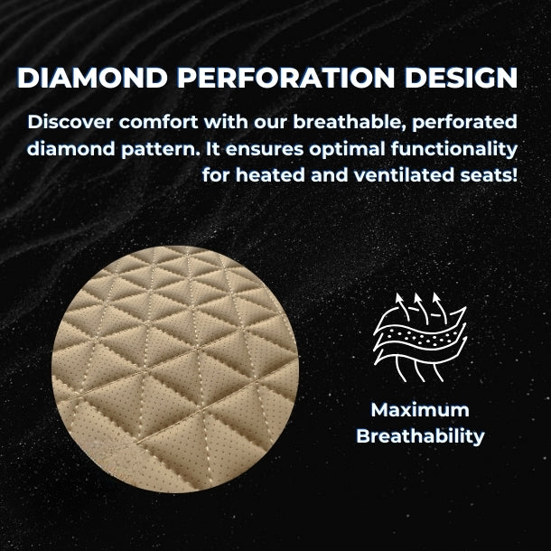 Beige Breathable Waterproof Diamond Pattern Leather Seat Cover for Cars