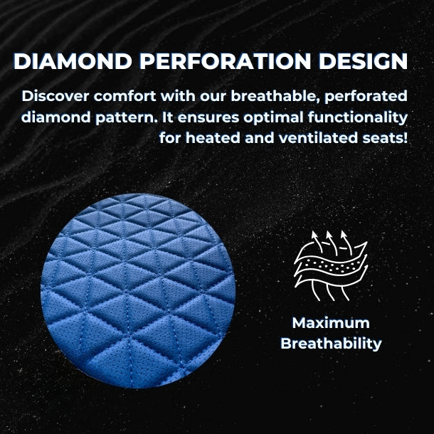 Black & Blue Breathable Waterproof Diamond Pattern Leather Seat Cover for Cars