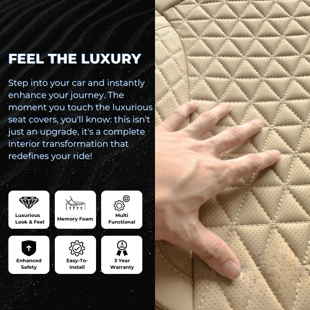 Beige Breathable Waterproof Diamond Pattern Leather Seat Cover for Cars