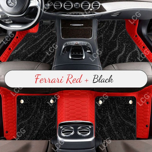 FERRARI RED HONEYCOMB BASE WITH BLACK TOP CARPET DOUBLE LAYER GALAXY CAR MAT SET