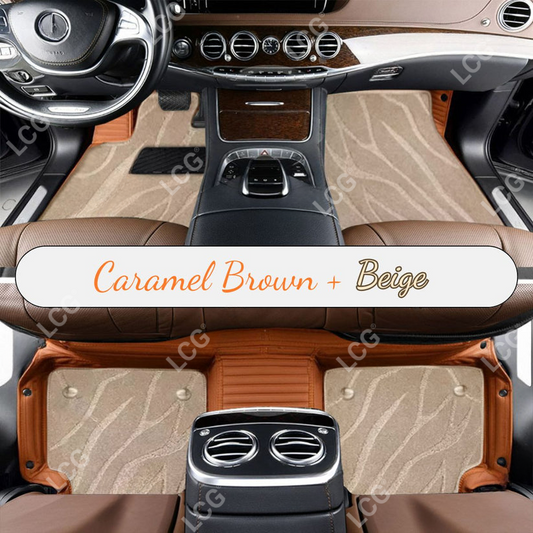 CARAMEL BROWN STRIPE BASE WITH BEIGE TOP CARPET DOUBLE LAYER GALAXY CAR MAT SET