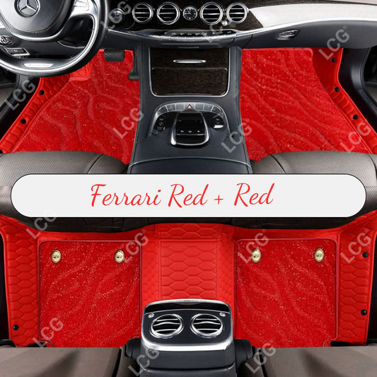 FERRARI RED HONEYCOMB BASE WITH RED TOP CARPET DOUBLE LAYER GALAXY CAR MAT SET
