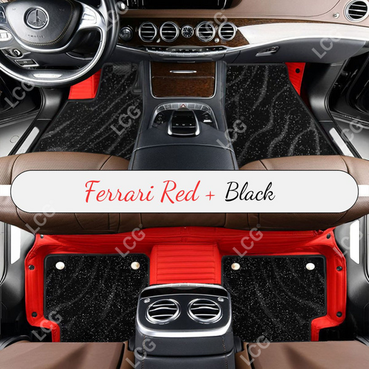 FERRARI RED STRIPE BASE WITH BLACK TOP CARPET DOUBLE LAYER GALAXY CAR MAT SET