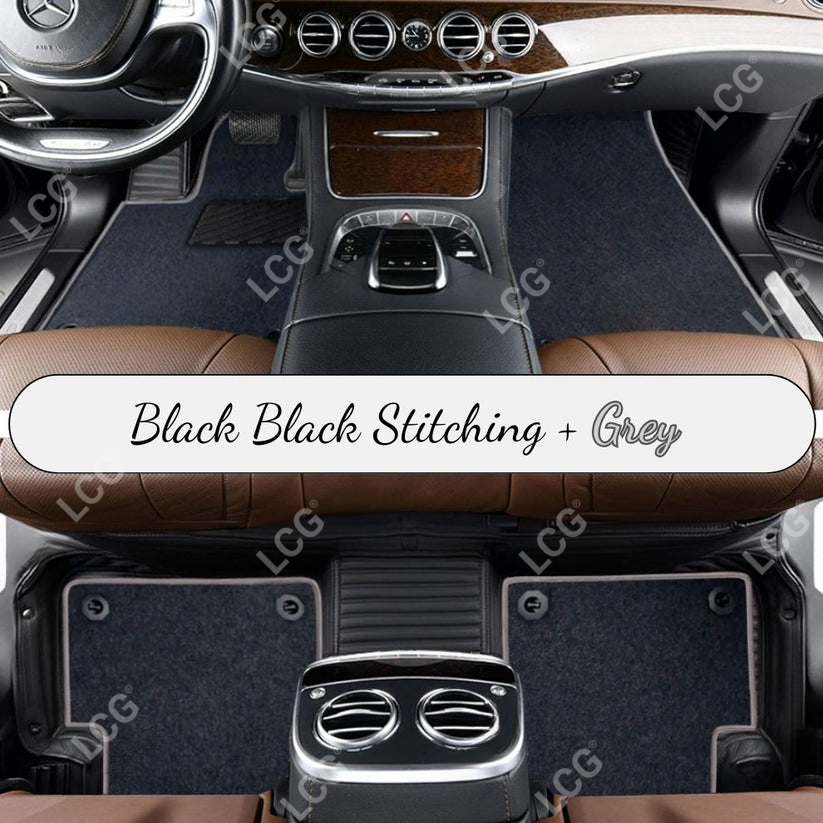 BLACK STRIPE BASE WITH GRAY TOP CARPET DOUBLE LAYER CAR MAT SET