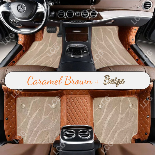 CARAMEL BROWN DIAMOND BASE WITH BEIGE TOP CARPET DOUBLE LAYER GALAXY CAR MAT SET