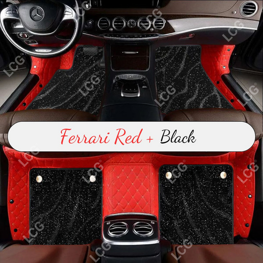 FERRARI RED DIAMOND BASE WITH BLACK TOP CARPET DOUBLE LAYER GALAXY CAR MAT SET