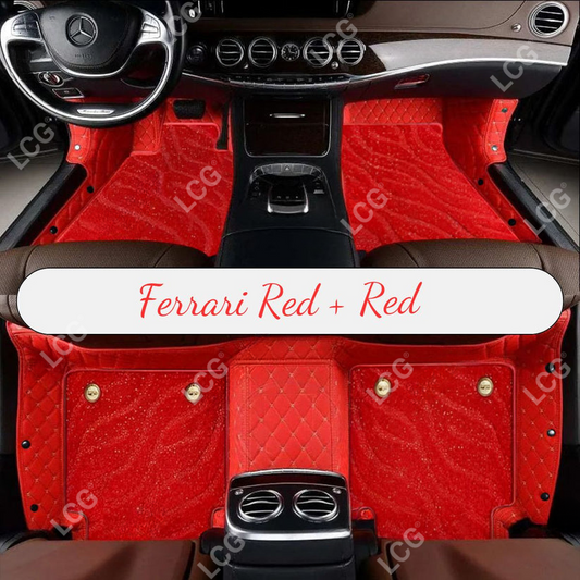FERRARI RED DIAMOND BASE WITH RED TOP CARPET DOUBLE LAYER GALAXY CAR MAT SET