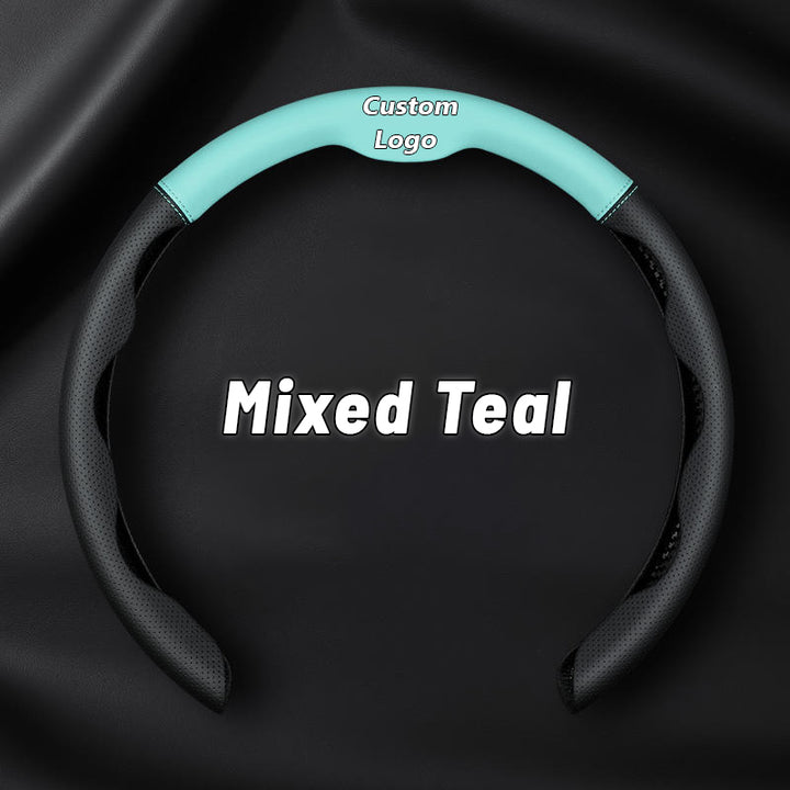 Nelxy Customized Car Logo Breathable Ultra-thin 5D Leather & Carbon Car Steering Wheel Cover Universal Fit