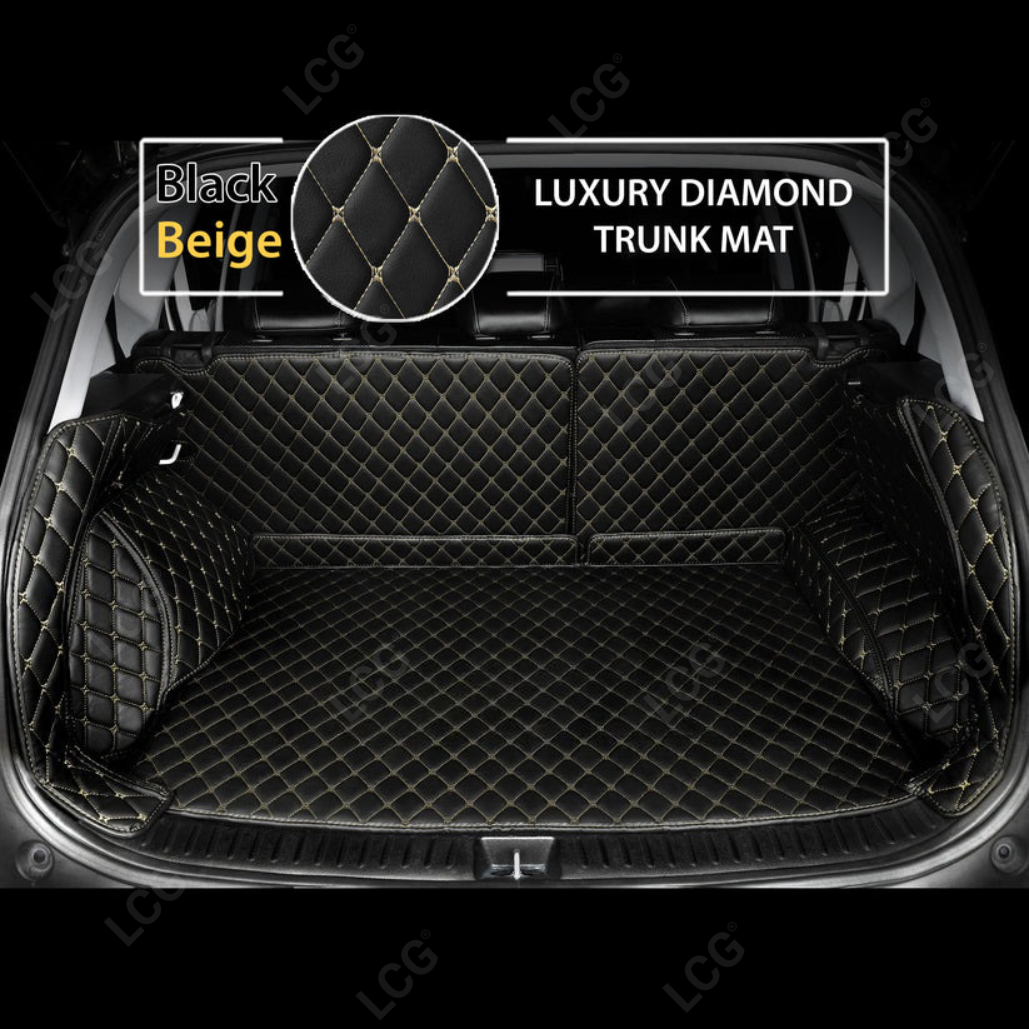 BLACK & BEIGE STITCHING 3D SERIES DIAMOND LUXURY TRUNK CAR MATS SET