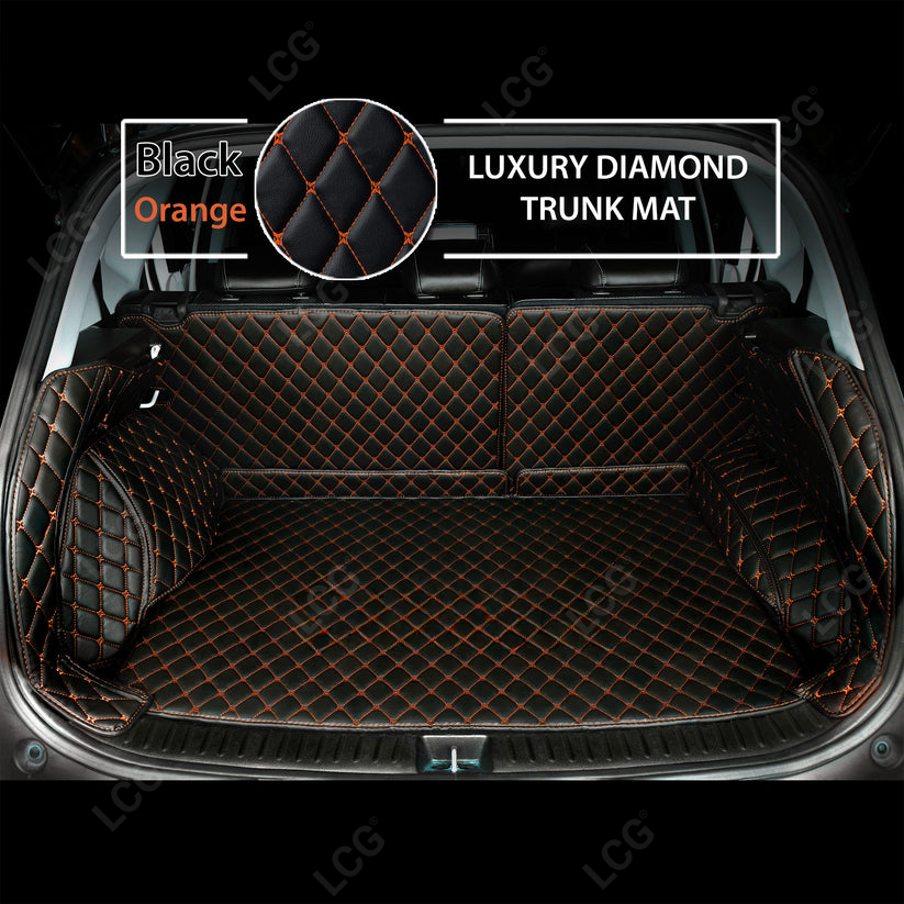 BLACK & ORANGE STITCHING 3D SERIES DIAMOND LUXURY TRUNK CAR MATS SET