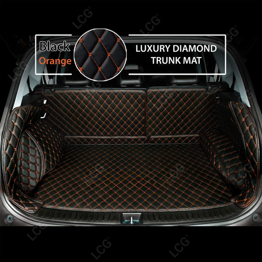 BLACK & ORANGE STITCHING 3D SERIES DIAMOND LUXURY TRUNK CAR MATS SET