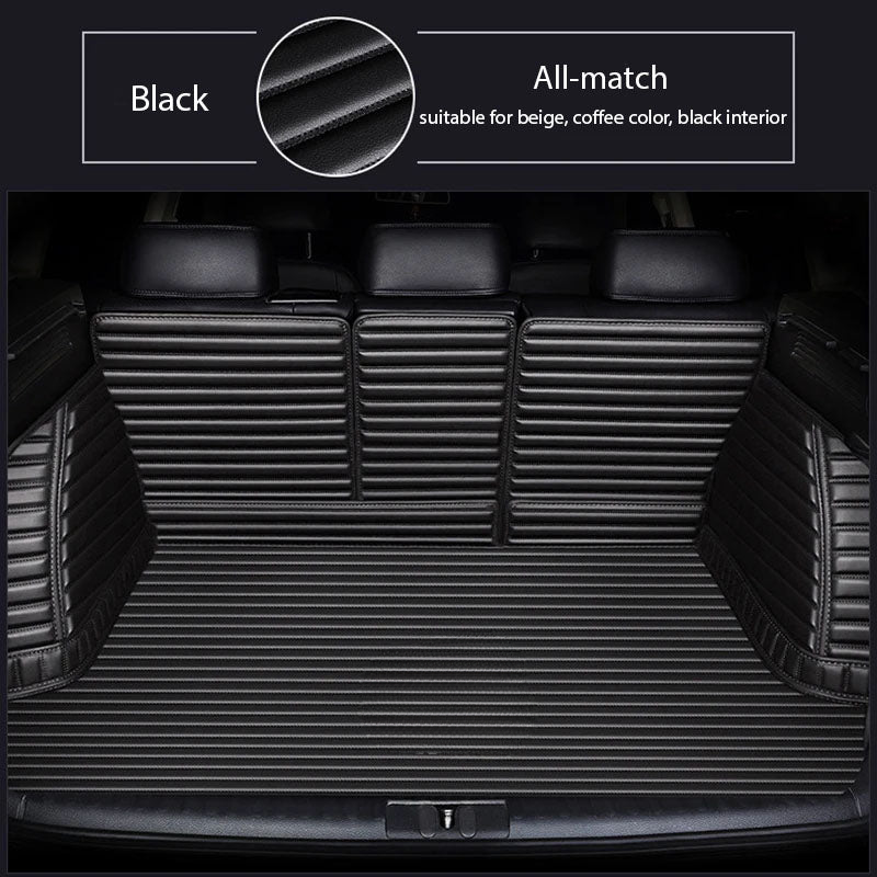 BLACK & BLACK STITCHING 3D SERIES STRIPE LUXURY TRUNK CAR MATS SET