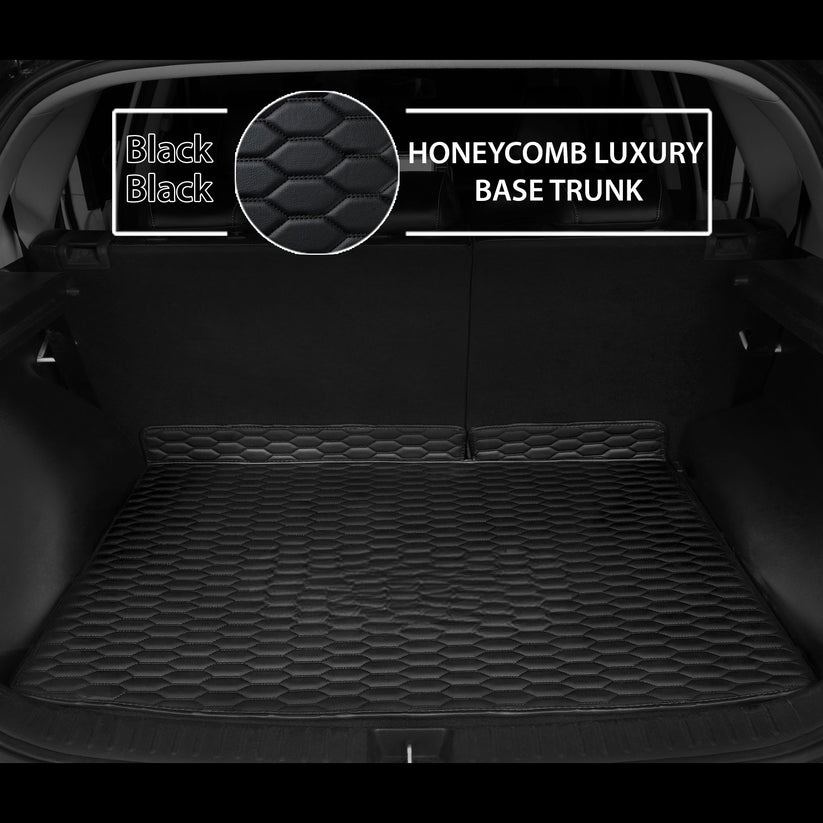 BLACK & BLACK STITCHING HONEYCOMB LUXURY BASE TRUNK CAR MATS SET