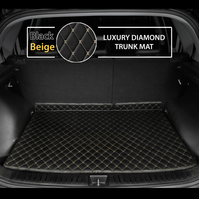 BLACK & BEIGE STITCHING DIAMOND LUXURY BASE TRUNK CAR MATS SET