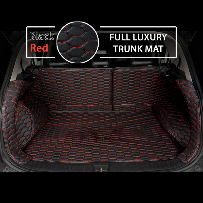 BLACK & RED STITCHING 3D SERIES HONEY COMB LUXURY TRUNK CAR MATS SET