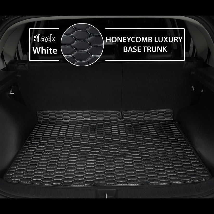 BLACK & WHITE STITCHING HONEYCOMB LUXURY BASE TRUNK CAR MATS SET