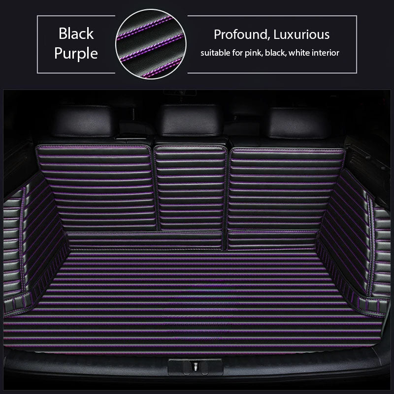 BLACK & PURPLE STITCHING 3D SERIES STRIPE LUXURY TRUNK CAR MATS SET