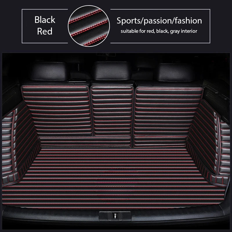 BLACK & RED STITCHING 3D SERIES STRIPE LUXURY TRUNK CAR MATS SET