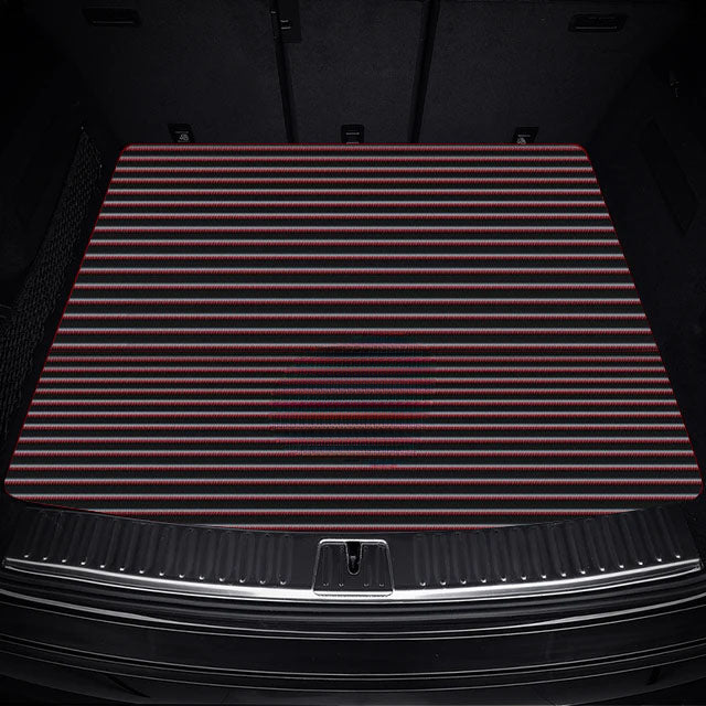 BLACK & RED STITCHING STRIPE LUXURY BASE TRUNK CAR MATS SET