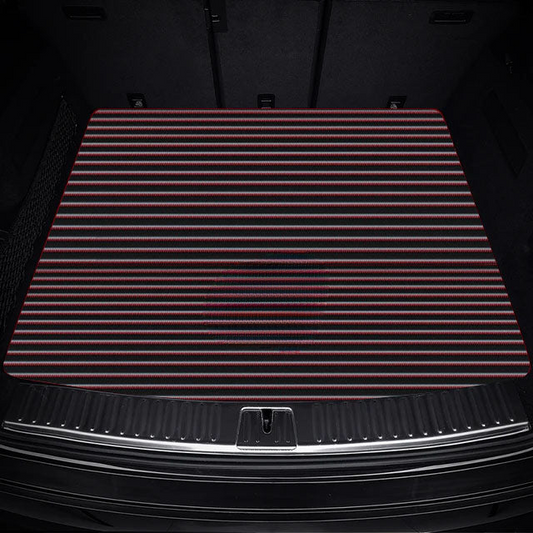 BLACK & RED STITCHING STRIPE LUXURY BASE TRUNK CAR MATS SET