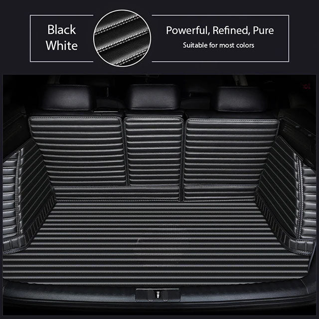 BLACK WHITE STITCHING 3D SERIES STRIPE LUXURY TRUNK CAR MATS SET