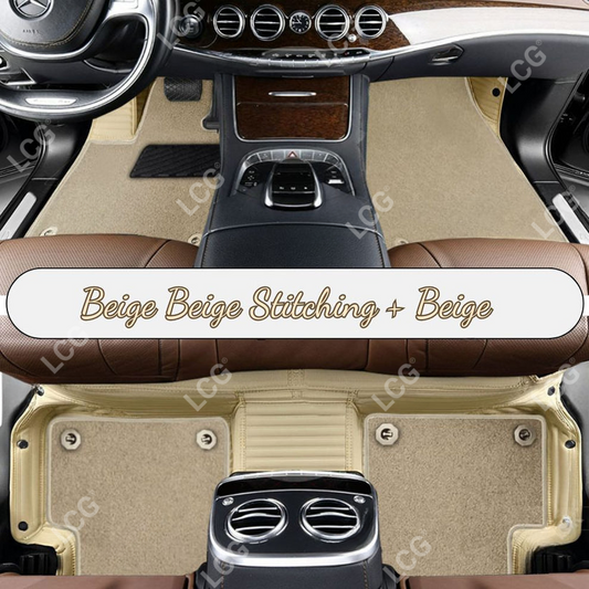 BEIGE STRIPE BASE WITH BEIGE TOP CARPET DOUBLE LAYER CAR MAT SET
