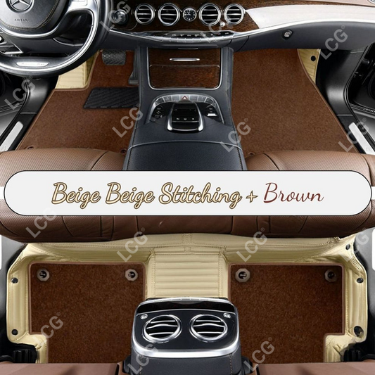 BEIGE STRIPE BASE WITH BROWN TOP CARPET DOUBLE LAYER CAR MAT SET
