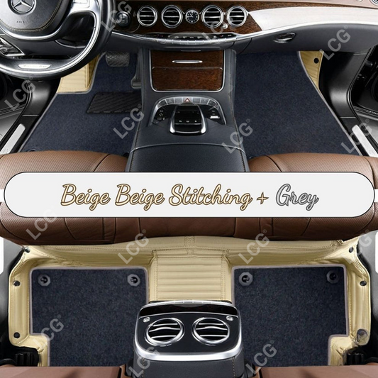 BEIGE STRIPE BASE WITH GRAY TOP CARPET DOUBLE LAYER CAR MAT SET