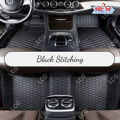 BLACK & BLACK STITCHING HONEY COMB LUXURY CAR MATS SET
