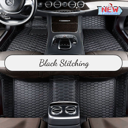 BLACK & BLACK STITCHING HONEY COMB LUXURY CAR MATS SET