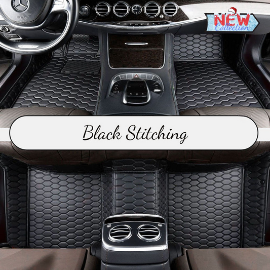 BLACK & BLACK STITCHING HONEY COMB LUXURY CAR MATS SET