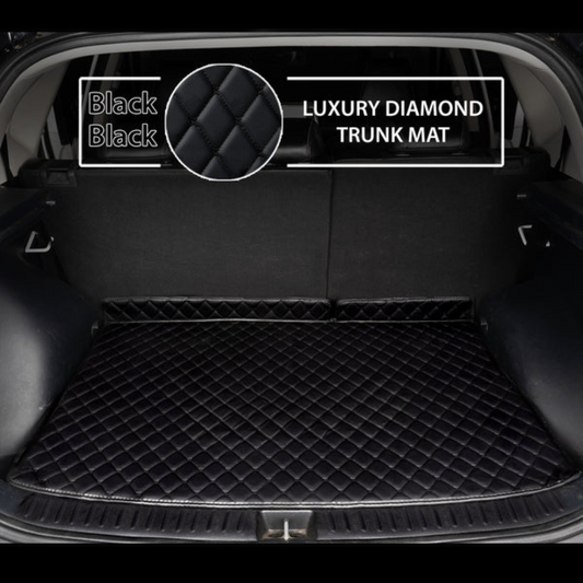 BLACK & BLACK STITCHING DIAMOND LUXURY TRUNK CAR MATS SET