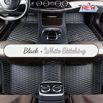 BLACK & WHITE STITCHING HONEY COMB LUXURY CAR MATS SET