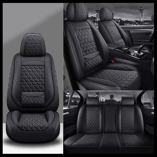 Black Breathable Waterproof Diamond Pattern Leather Seat Cover for Cars