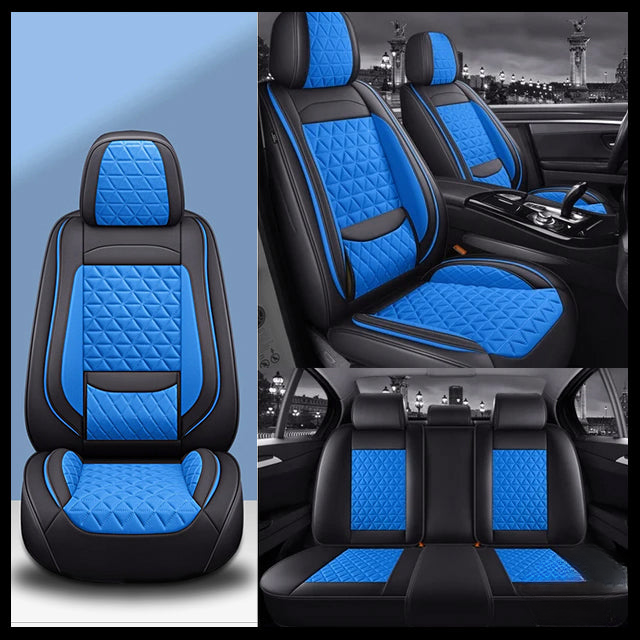 Black & Blue Breathable Waterproof Diamond Pattern Leather Seat Cover for Cars