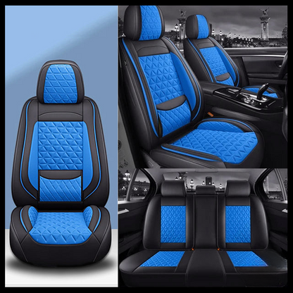 Black & Blue Breathable Waterproof Diamond Pattern Leather Seat Cover for Cars