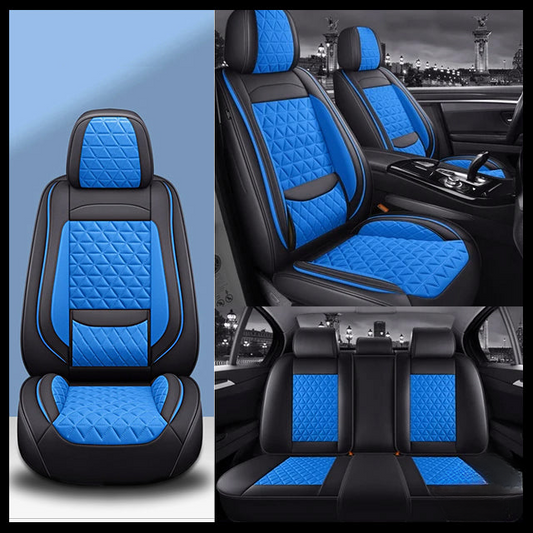 Black & Blue Breathable Waterproof Diamond Pattern Leather Seat Cover for Cars
