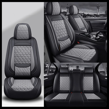 Black & Grey Breathable Waterproof Diamond Pattern Leather Seat Cover for Cars
