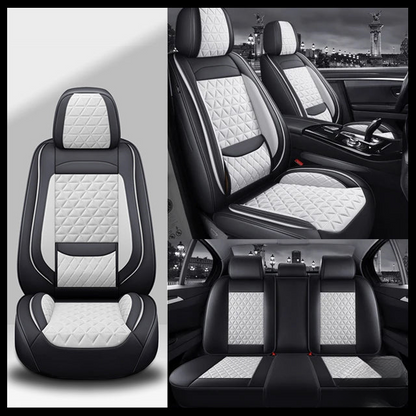 Black & White Breathable Waterproof Diamond Pattern Leather Seat Cover for Cars