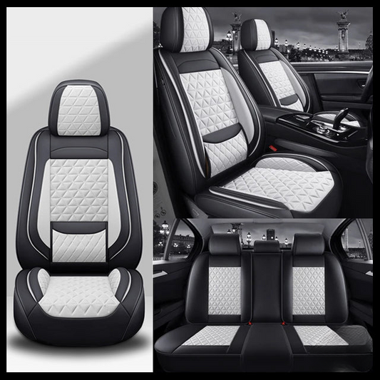 Black & White Breathable Waterproof Diamond Pattern Leather Seat Cover for Cars