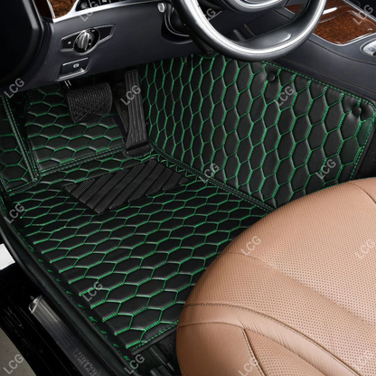 BLACK & GREEN STITCHING HONEY COMB LUXURY CAR MATS SET