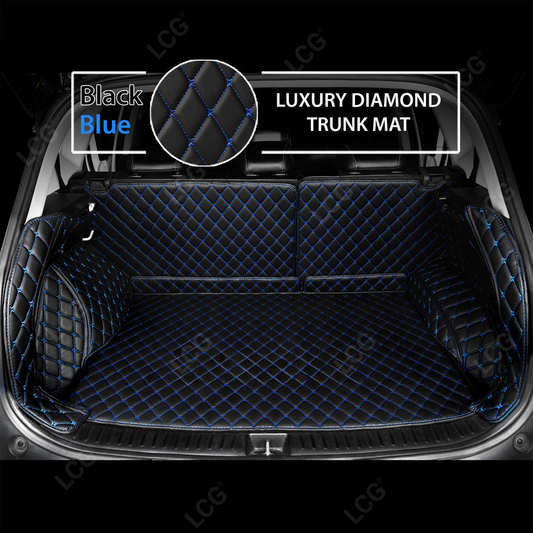BLACK & BLUE STITCHING 3D SERIES DIAMOND LUXURY TRUNK CAR MATS SET