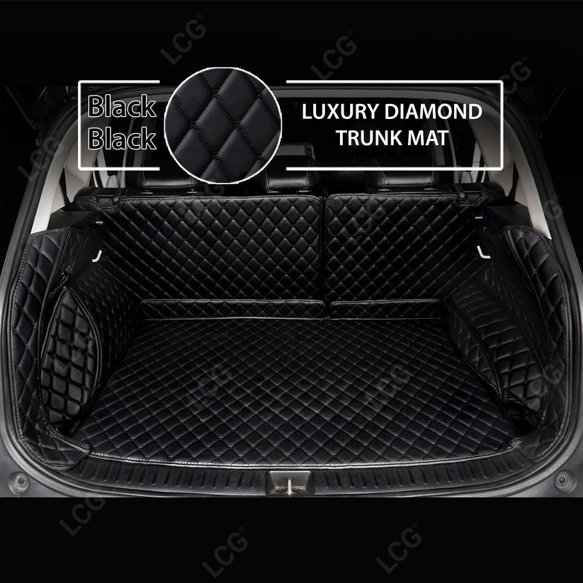 BLACK & BLACK STITCHING 3D SERIES DIAMOND LUXURY TRUNK CAR MATS SET