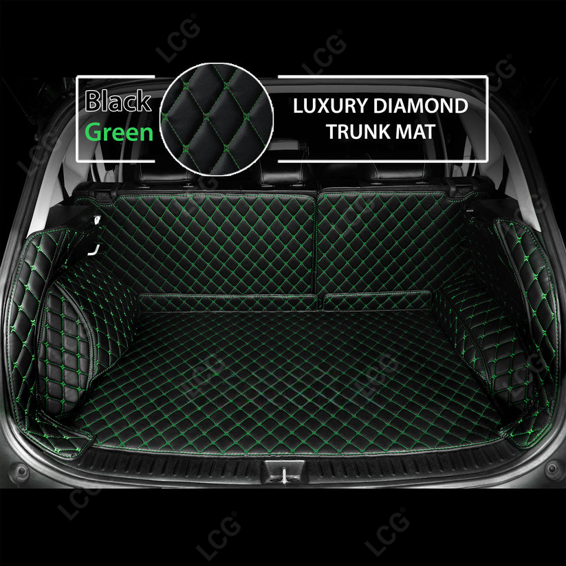 BLACK & GREEN STITCHING 3D SERIES DIAMOND LUXURY TRUNK CAR MATS SET